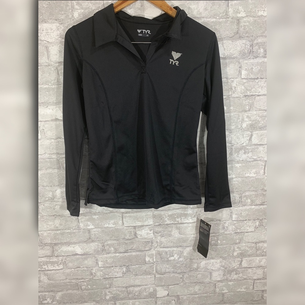 TYR Womens Long Sleeve Black Polo Swim Shirt